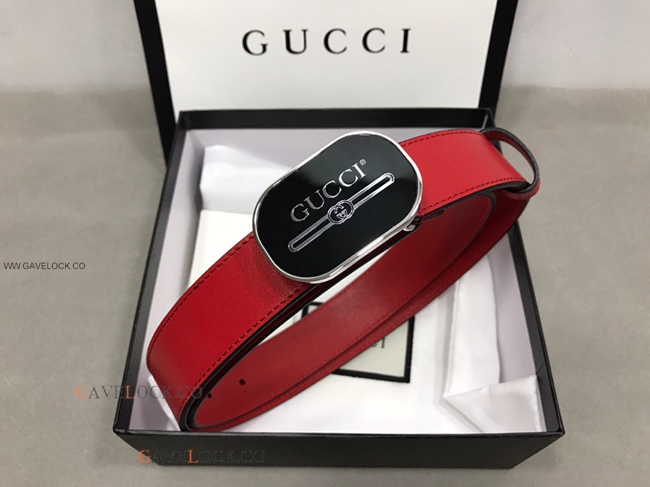 Gucci '80 Smooth Red Leather Belt Silver Trim Logo Buckle
